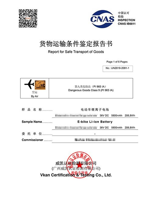 UN 38.3 test report