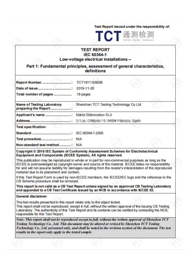 IEC 60364-1 test report