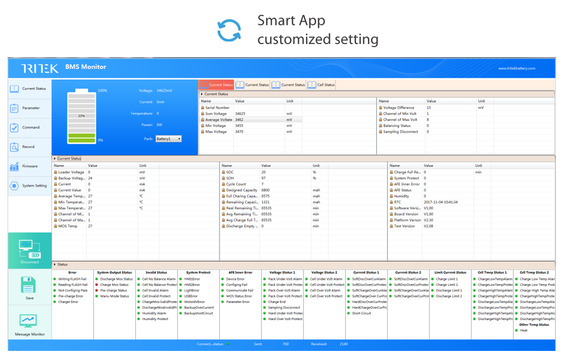 Tritek smart BMS App data
