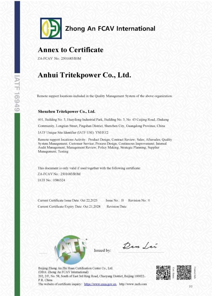 Tritek IATF 16949 certified