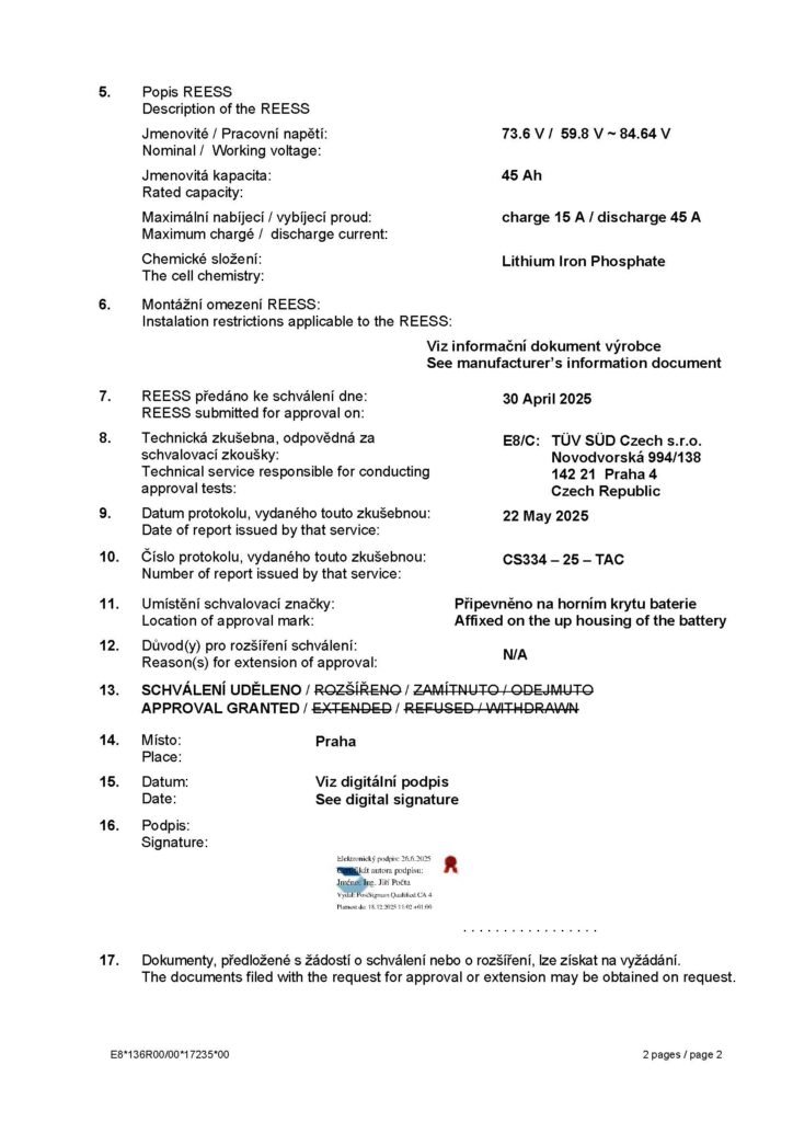 ECE R136 certified battery TP6110